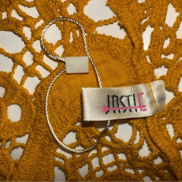 JASTIE Women's Open Knit Crochet Sleeveless Cardigan Dark Yellow Solid Vest MEAS - Picture 3 of 5